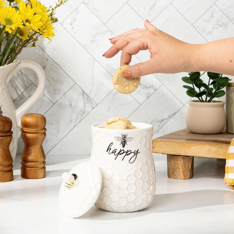 Young's Inc. Ceramic Honey Bee Cookie Jar with Lid and Handle â€“ Honeycomb Design, 5.75" x 5.83" x 7.87", Decorative and Functional Kitchen Storage - Tea Canister - Image 5
